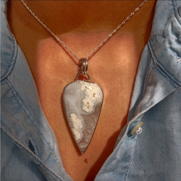 🌙 STUNNING Solar Quartz Natural Gemstone Statement Pendent w/ 925 Silver 50x20mm - Picture 3 of 9